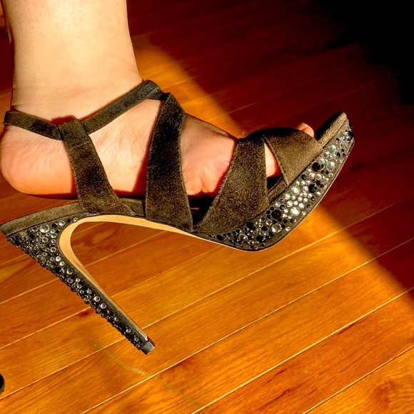 Vince Camuto NEVER WORN black suede and jewel heels - Picture 3 of 7